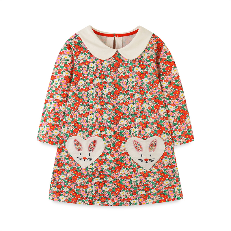 Baby Clothing Patterns Free - ชุดเดรสเด็กผู้หญิงแขนยาวลายดอกไม้ คอปก มีกระเป๋า สำหรับงานวันเกิด น่ารัก ขนาด