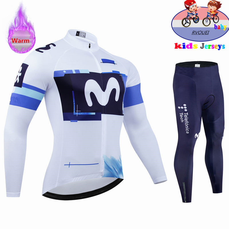 Baby Clothing Factory - เด็ก Movistar ทีมฤดูหนาวความร้อนขนแกะขี่จักรยานเสื้อผ้าเด็กแขนยาวชุดกลางแจ้งขี่จักรยาน MTB เสื้อผ้ากางเกงชุด